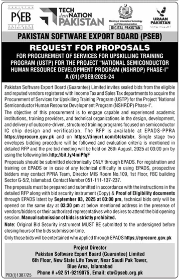 Pakistan Software Export Board Islamabad Tender Notice